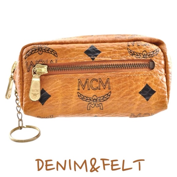 MCM Visetos Leather Brown Gold Logo Zip Coin Case/ Key Pouch | PRELOVED 🤎🤎 - Picture 1 of 7
